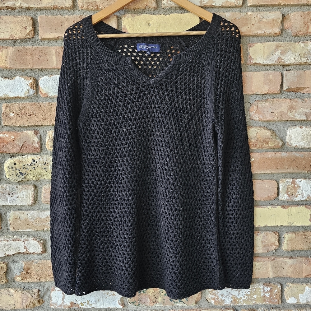 Open Crochet Style Black Knit Sweater